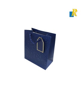 12-Pack Paper Bags With Embossing Flower Design / Rope Handle & Tag 23x18x10cm Item No.10405-81
