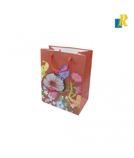 12-Pack Paper Bags With Embossing Flower Design With Rope Handle 23x18x10cm Item No.10405-40