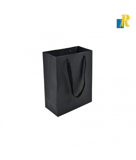 12-Pack Black Paper Bags 28x10x20cm Plain Paper Bags with Ribbon Handle Item No.BG026