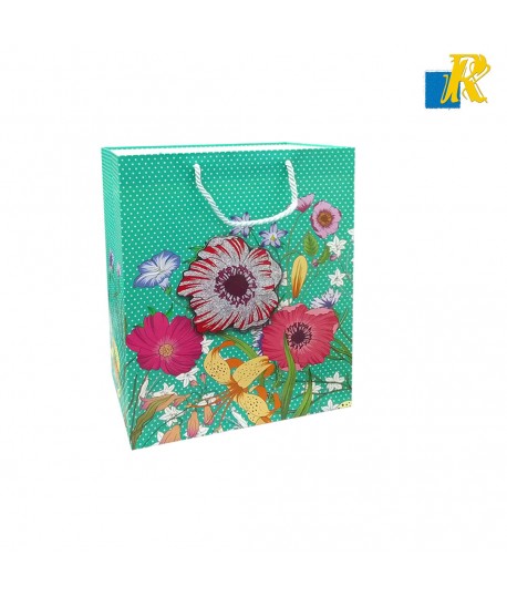 Paper Bags With Embossing Flower Design With Rope Handle -ITEM NO.10405-41