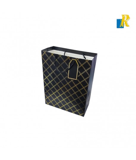 12-Pack Color Paper Bags With Golden Print / Rope Handle & Tag 32x12x26cm Item No.10405-170