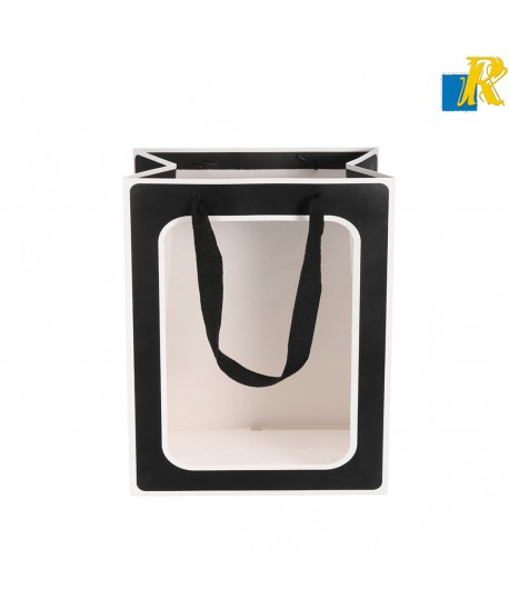 12-Pack Paper Bags With Window & Ribbon Handle 25x35x18cm Item No.20252820