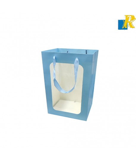 12-Pack Paper Bags With Window & Ribbon Handle 20x30x16cm Item No.20252818