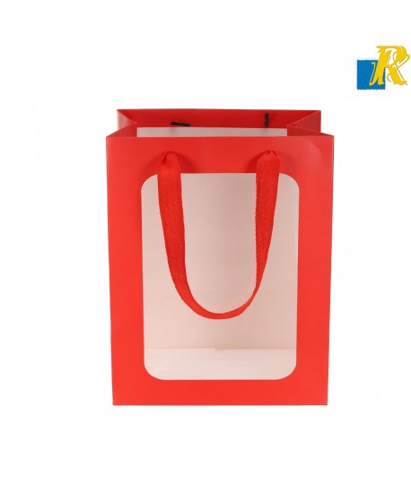 12-Pack Paper Bags With Window & Ribbon Handle 20x30x16cm Item No.20252817