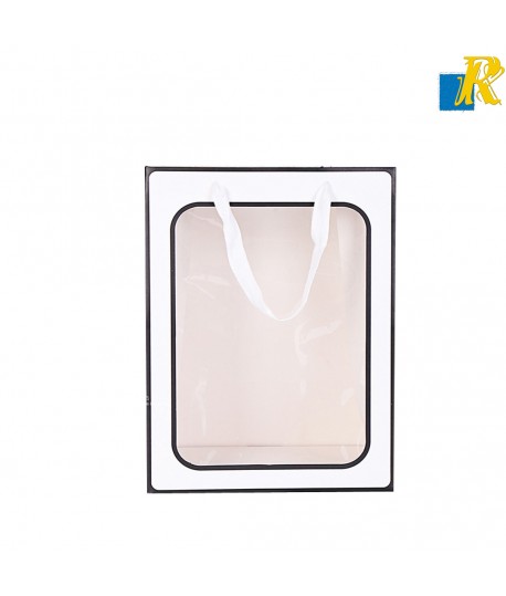 12-Pack Paper Bags With Window & Ribbon Handle 20x30x16cm Item No.20252810