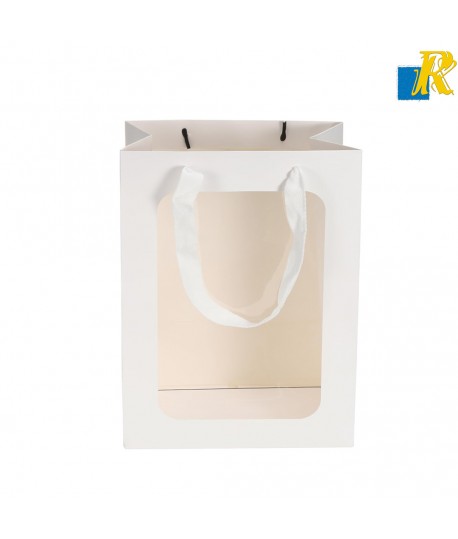 12-Pack Paper Bags With Window & Ribbon Handle 20x30x16cm Item No.20252812