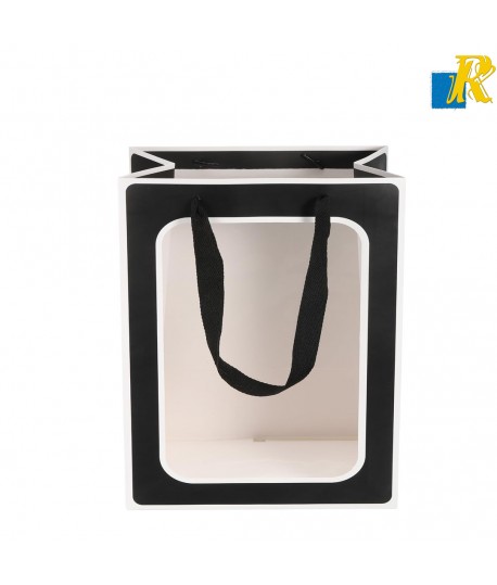 12-Pack Paper Bags With Window & Ribbon Handle 20x30x16cm Item No.20252811