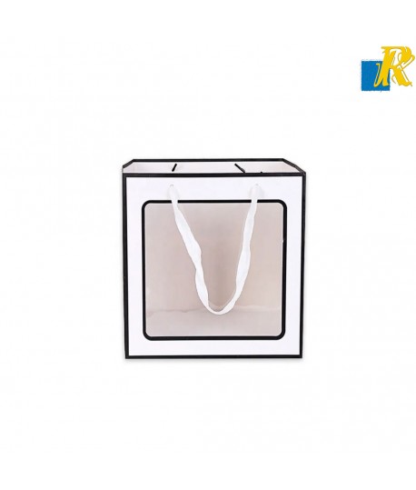 12-Pack Paper Bags With Window & Ribbon Handle 20x20x20cm Item No.20252792