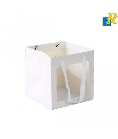 12-Pack Paper Bags With Window & Ribbon Handle 20x20x20cm Item No.20252794