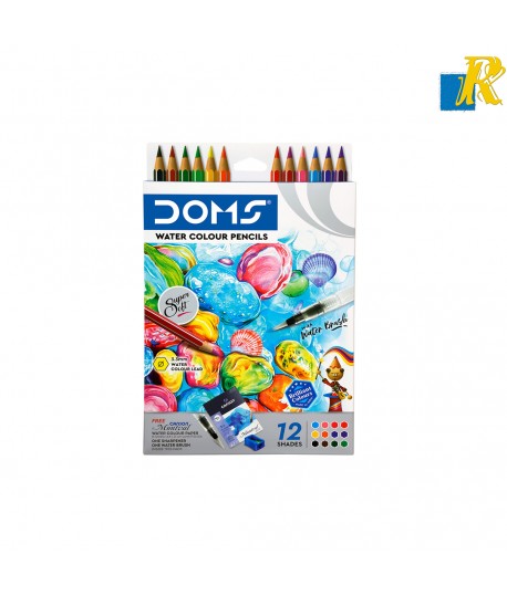DOMS Hexagonal Pre-Sharpened Water Colour Pencils Free Watercolor Paper, Sharpener & Water Brush 12 Shades(Art No.8392)