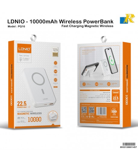 LDNIO PQ16 – 10,000mAh 22.5W Magnetic Wireless Power Bank with Stand & LED Display