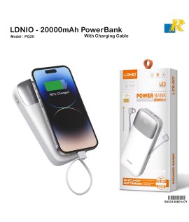 LDNIO PQ20 – 20,000mAh 22.5W Fast Charging Power Bank with Built-in Cables & LED Digital Display