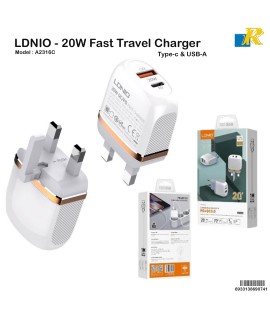 LDNIO 20W Dual-Port Fast Charger (UK Plug) with Type-C Cable – PD & QC3.0 Support A2316C