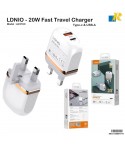 LDNIO 20W Dual-Port Fast Charger (UK Plug) with Type-C Cable/PD & QC3.0 Support A2316C