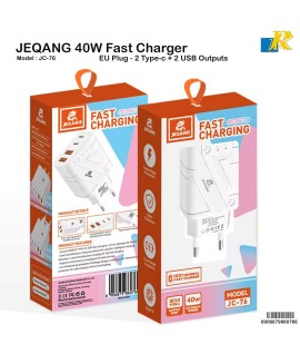 JEQANG 40W Ultra-Fast Wall Charger – 2×USB-A & 2×Type-C Ports with PD & QC3.0 Support  JC-76