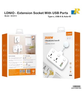 LDNIO Power Socket – 2500W High-Power Extension with Independent Switches, Fast Charging, and Universal Plug Outlets SC2413