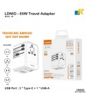 LDNIO Z6 65W GaN Universal Travel Adapter/3 USB Ports/ US/UK/EU Plugs/ PD & QC3.0 Fast Charging