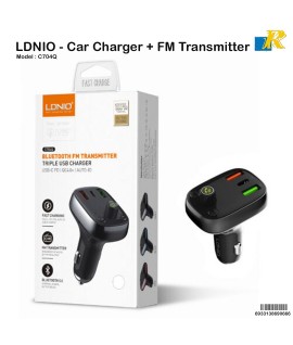 LDNIO Bluetooth 5.0 FM Transmitter Car Charger – 30W Fast Charging with PD/QC4.0, Triple USB Ports, Hands-Free Calling- C704Q
