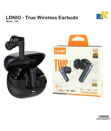 LDNIO Wireless Bluetooth Earbuds – Bluetooth 5.3, ANC/ENC Noise Cancellation, 30H Playtime, Touch Controls, USB-C Charging - T06