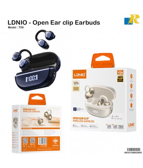 LDNIO Wireless Open-Ear Earbuds – Bluetooth 5.4, Touch Controls, Noise Reduction, USB-C Charging, 20H Battery Life​ - T09