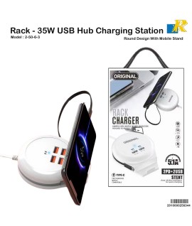 Rack 35W Multi Functional Charging Station with Mobile Stand/Built-in Type-C Cable/2 USB-A Ports/2 Type-C Ports/UK Plug