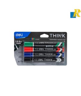 Deli Think Waterproof Chisel Tip Permanent Marker, 1.5-5 mm 4 Colours Item No.U10101