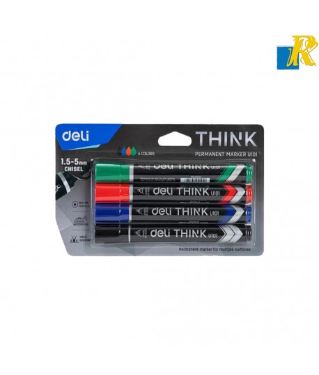 Deli Think Waterproof Chisel Tip Permanent Marker, 1.5-5 mm 4 Colours Item No.U10101