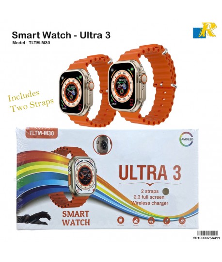 TLTM-M30 Ultra 3 Smart Watch / 2.3" Full Screen / Wireless Charging / Dual Straps / BT Calling / Fitness Tracker