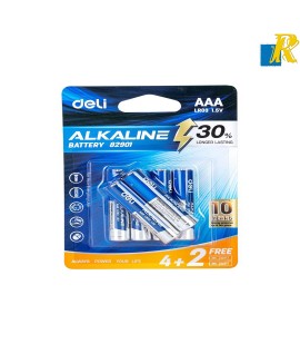 DELI AAA LR03 1.5V ALKALINE BATTERY 4 + 2 FREE PACK Item No.82901