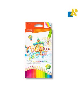 Deli ColoRun Hexagonal Fluore Colored Pencil 12 Colors Item No.C128-12