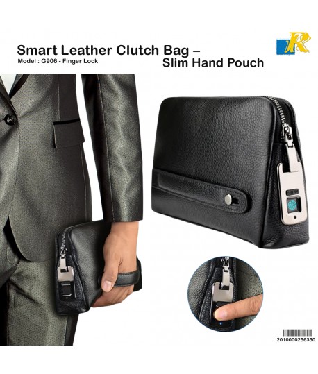 G906 Fingerprint Lock Anti-Theft Genuine Leather Clutch Bag