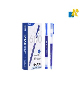 Deli 12pcs Max Gel Pens Blue Color Bullet Tip 0.5mm 1600m Visible Ink Item No.G16-BL
