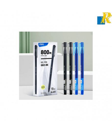 Deli Max 0.5mm Black / Blue Gel Pen 12pcs Item No.G62-BL / G62-BK