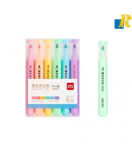 Deli 6 Pcs Highlighter 6 Colors Chisel Tip 1-4mm Item No.S605