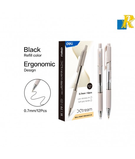 Deli Xtream Ballpoint Pen 0.7mm Black Ink Transparent Barrel Item No.Q02320