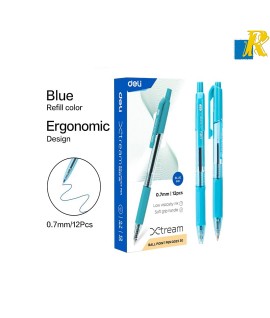 Deli Xtream Ballpoint Pen 0.7mm Blue Ink Transparent Barrel Item No.Q02330