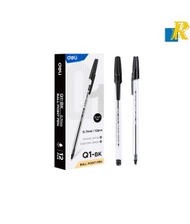 Deli Q1 Ball Point Pen 0.7mm 12pcs, Black / Blue Item No.Q1-BK / Q1-BL