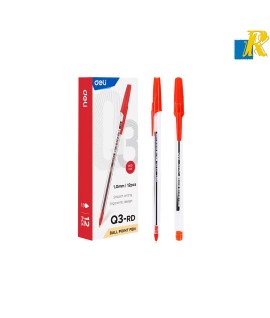 Deli Ball Point Pen 1.0mm Tip 12 Pcs Red Item No.Q3-RD