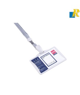 Deli Extend Hard PP Grey Name Badge Horizontal 85x53mm With Grey Lanyard Item No.5744