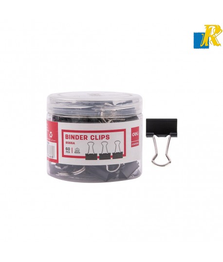 Deli Essential Binder Clip Black 15mm 60 Pcs Item No.8566A
