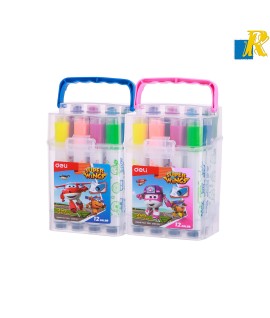 Deli Super Wings 2 in 1 Stamp+Marker Felt Pen Pack Of 12 Item No.C10904